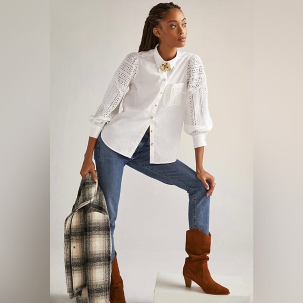 Anthropologie Lace Puff-Sleeve Button Down Shirt - Picture 8 of 8